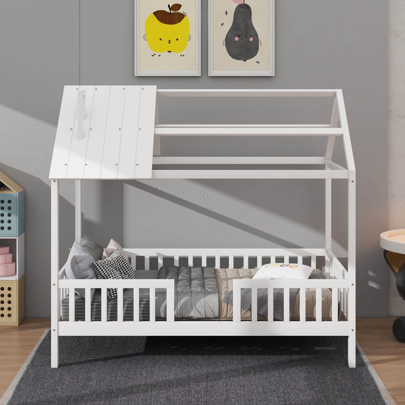 Lit simple en bois avec clôture, Blanc