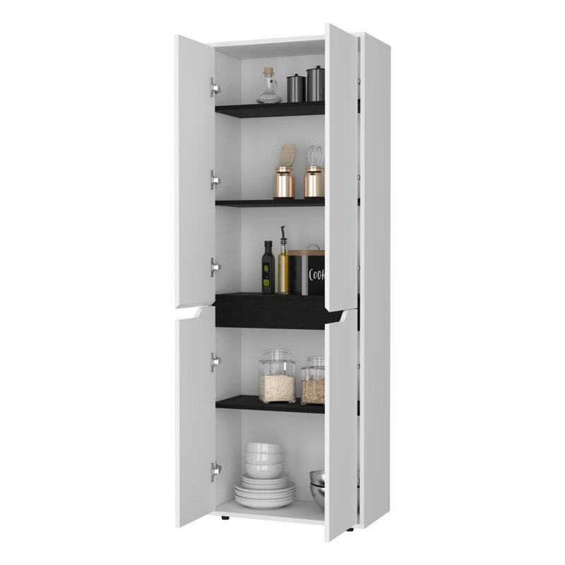 Armoire de cuisine multistorage avec 5 tablettes et 4 portes, organisateur de rangement blanc / noir | Idée de cadeau