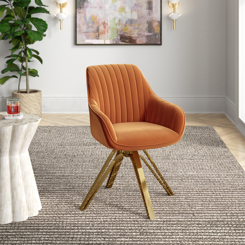 Velvet Swivel Accent Chair, Orange