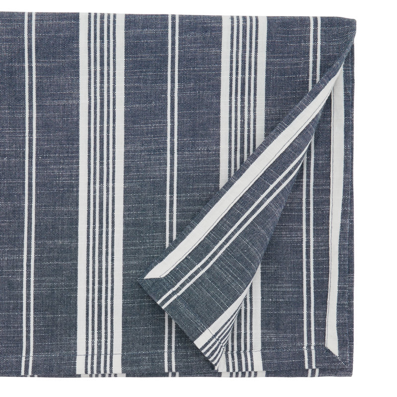 Capel Striped 100% Cotton Machine Washable Tablecloth, 140" x 65", Navy Blue