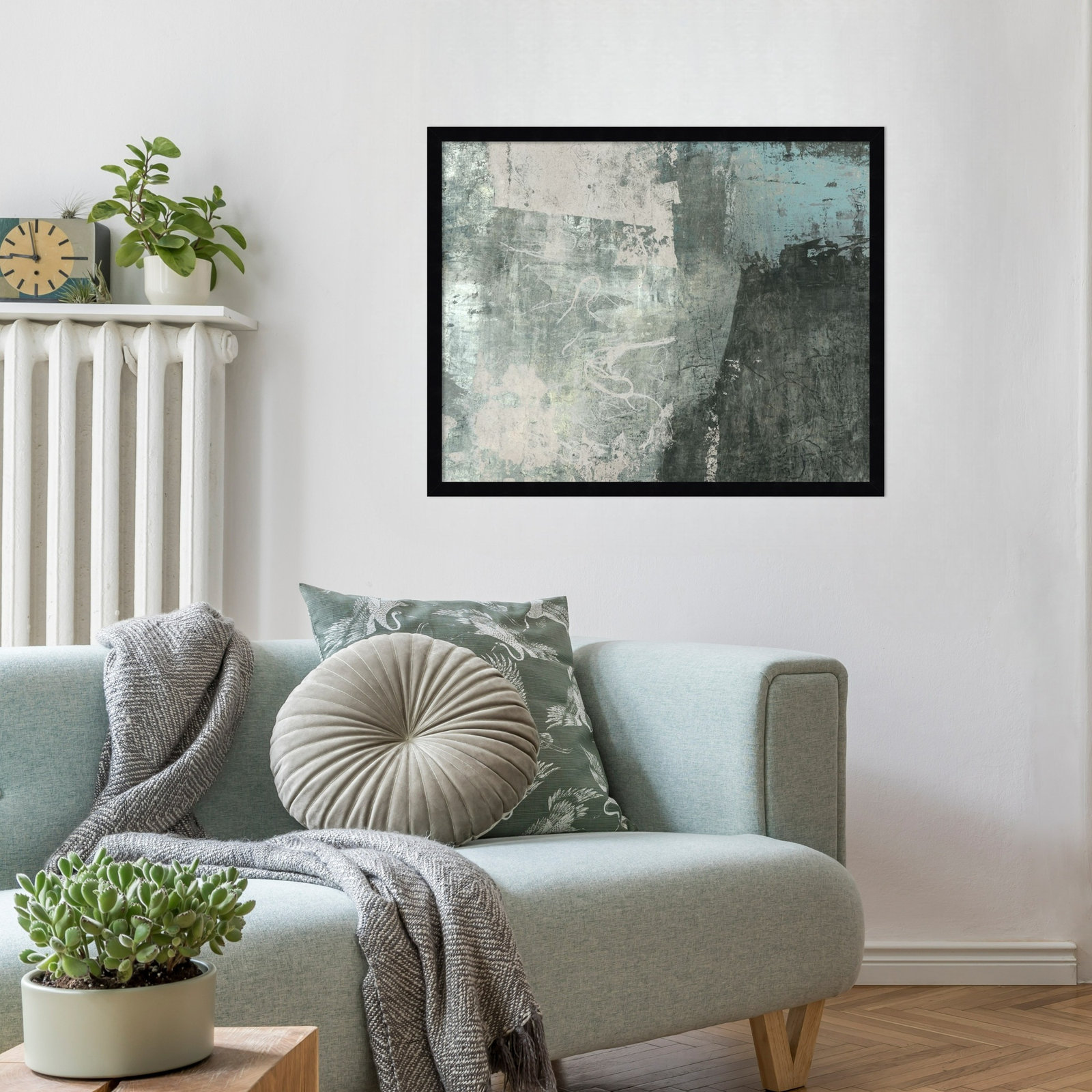 Black and Grey and Blue I by Fresno Wood Framed Wall Art Print, Black, 21" H x 25" W