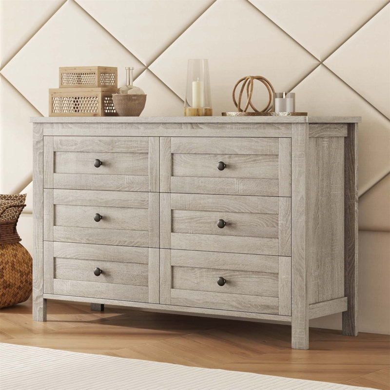 Commode en bois de style campagnard rétro avec 6 tiroirs, parfaite pour le rangement organisé et élégant de la chambre à coucher