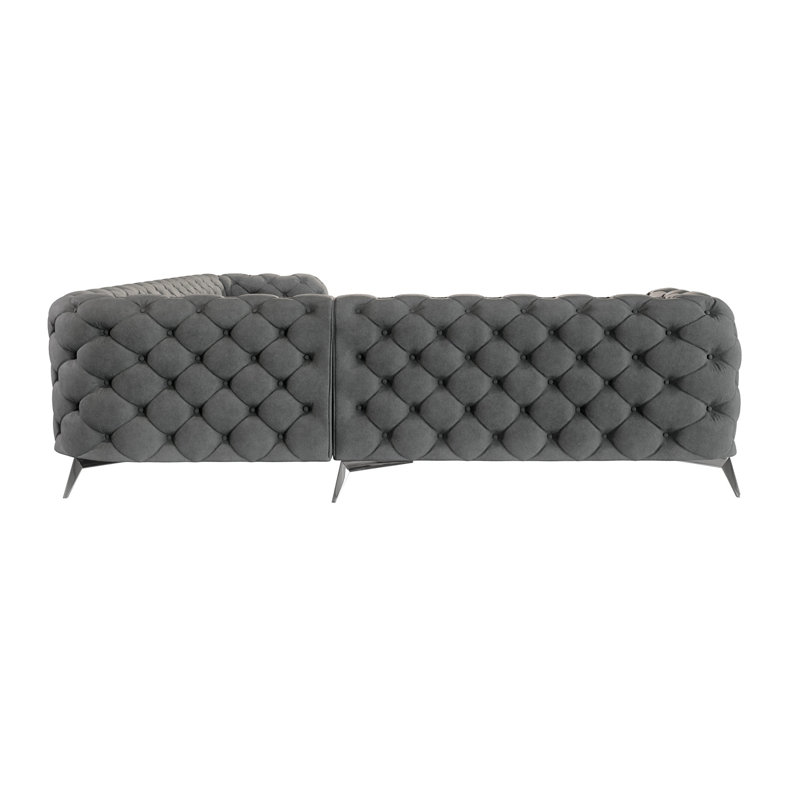 L-shape Corner Chesterfield Sofa Bixby with Silver Metal Legs, Grey, Right Hand Facing