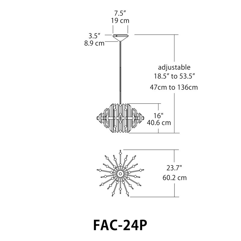 Lustre Facets - Chrome poli, H 16 po x l 23,7 po x P 23,7 po