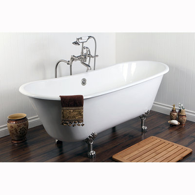 Kingston Brass Aqua Eden 67-Inch Cast Iron Oval Double Slipper Clawfoot Tub (No Faucet Drillings)