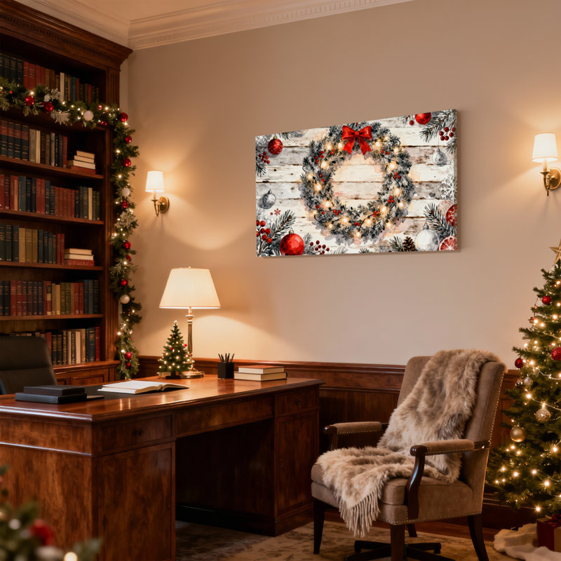 Guirlande de Noël avec lumières et décorations, ensemble de 3 impressions sur toile, H 12 po x l 18 po