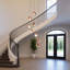 Lustre cascade moderne en or rose à 8 lumières avec DEL à intensité variable intégrée, couvercles sphériques réglables à 45 °, cordon extra long de 118 po pour plafonds hauts, luminaire suspendu en grappe Cascade pour vestibule à plafond haut, salle à manger, cage d'escalier