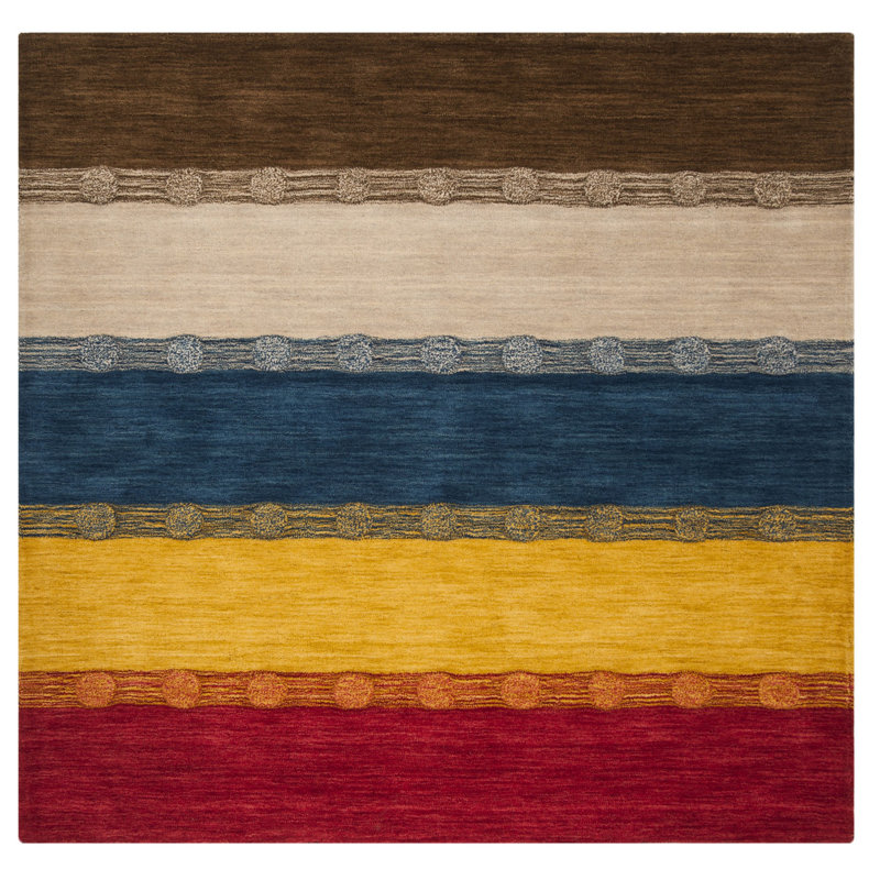 Tiernan Hand Loomed Wool Striped Rug, Square 6'