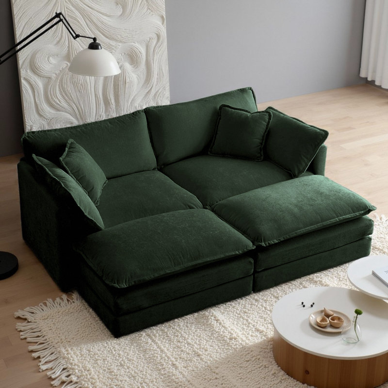 4 - Piece Upholstered Sectional Sofa, Green Chenille