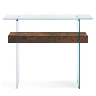 Tempered Glass Console Table with Shelf 