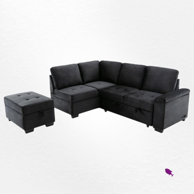Timitra 2 - Piece Upholstered Sectional, Black Polyester Blend