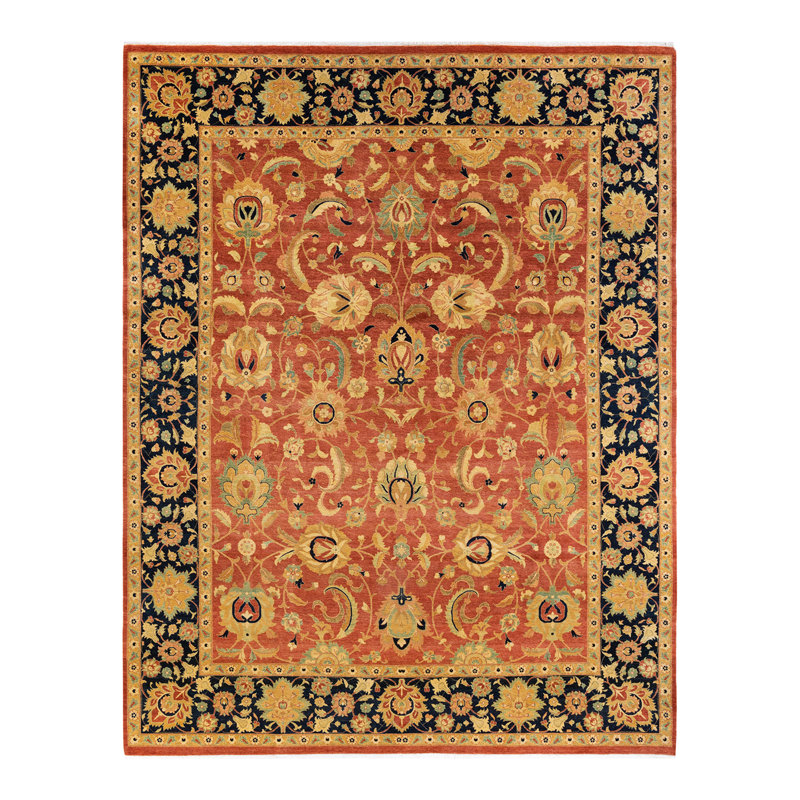 Tapis unique en laine noué à la main 8 pi 1 po x 10 pi 4 po nouvel âge Hayner - orange / noir / jaune