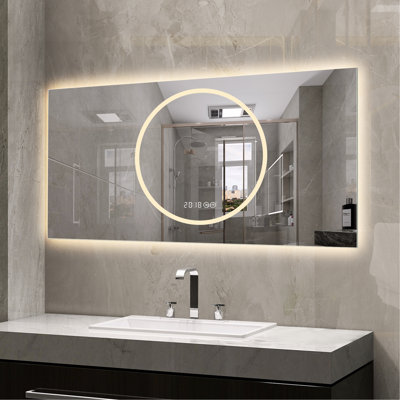 Miroir de salle de bain mural 48 po x 24 po avec lumières à DEL, brouillard, 3 couleurs et intensité variable à 6 niveaux, durable