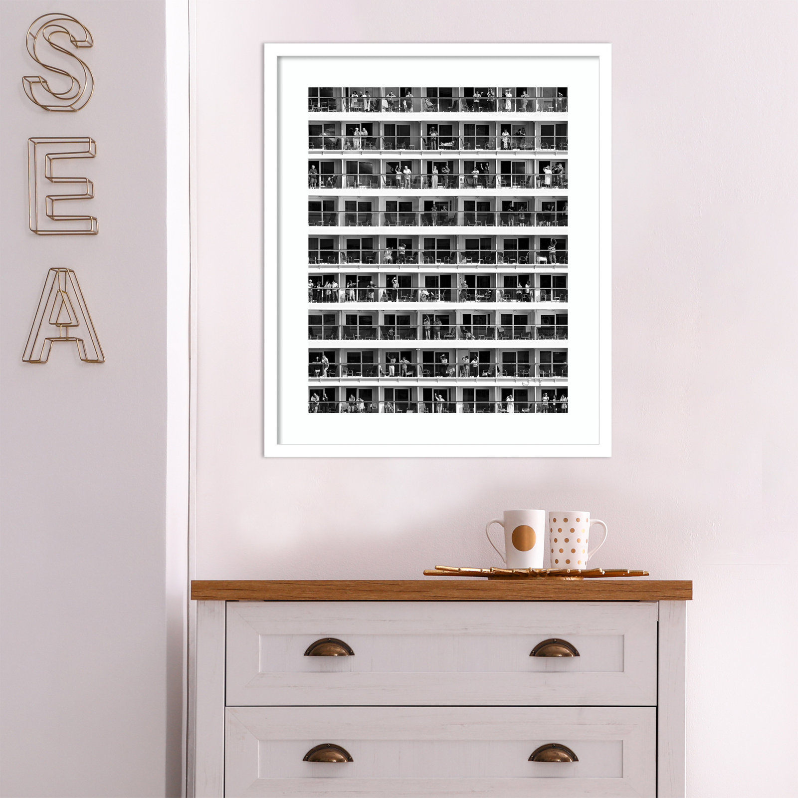 Zeya "Mass Tourism" Photo Print, 25" H x 21" W x 1" D, White Framed