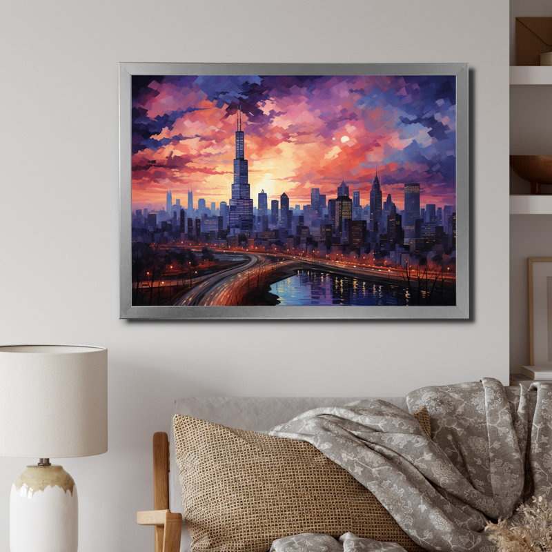 Skyscrapers Glass Giants I - Architecture Wall Art Living Room, H 34 po x l 44 po x P 1,5 po, Cadre photo argenté