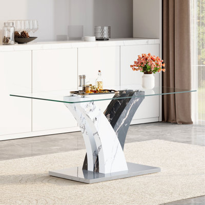 La table de salle à manger moderne, le comptoir en verre trempé et les pieds en MDF artistique sont parfaits pour accueillir des dîners, des conférences, des décorations de maison et de bureau.