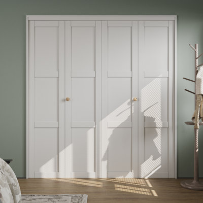 𝐃𝐢𝐲 White Panel Double Bifold Closet Doors Solid Manufactured Wood Bi-Fold Doors With Bifold door hardware kit and closet door knobs , 𝟲𝟰" 𝘅 𝟴𝟬" bifold door
