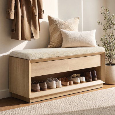 Almaraz Polyester Blend Upholstered Bench with Shelves