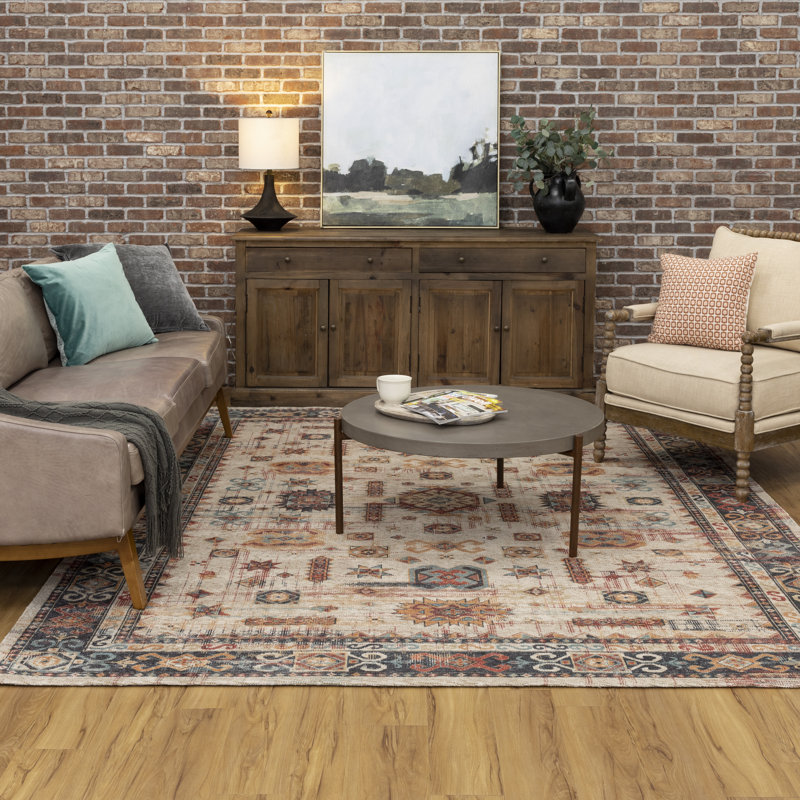 Beige and Multicolor 8' x 10' Wool Chenille Rectangular Area Rug