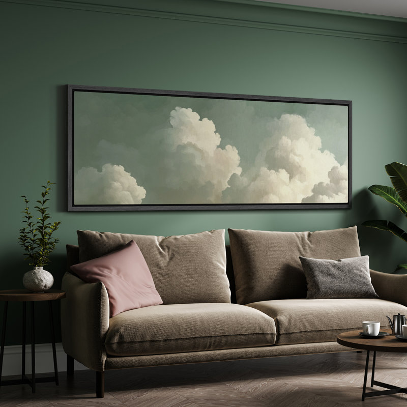 Relaxing Calm Green Clouds - Oversized Framed Wall Decorations Canvas Print, Black, 20" H x 60" W