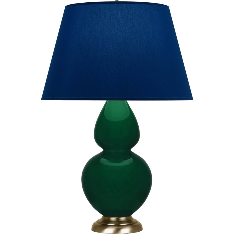 Lampe de table double gourde en céramique, Bleu marine/gris, Jungle glacé / laiton, Laiton