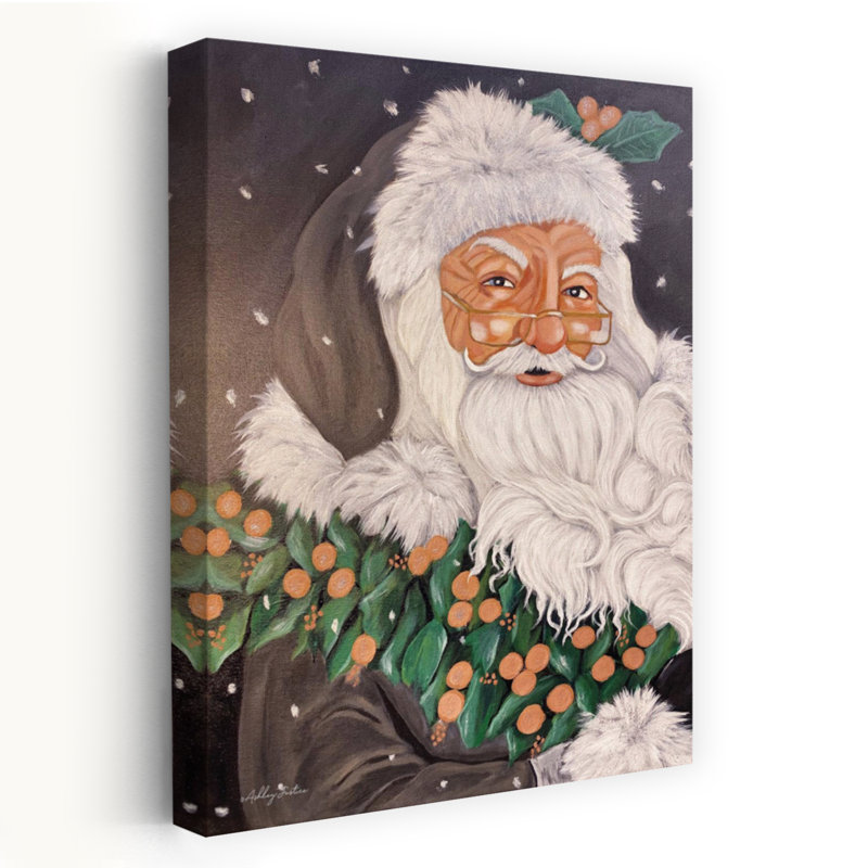 Père Noël, portrait abstrait, art contemporain hivernal, H 24 po x l 16 po