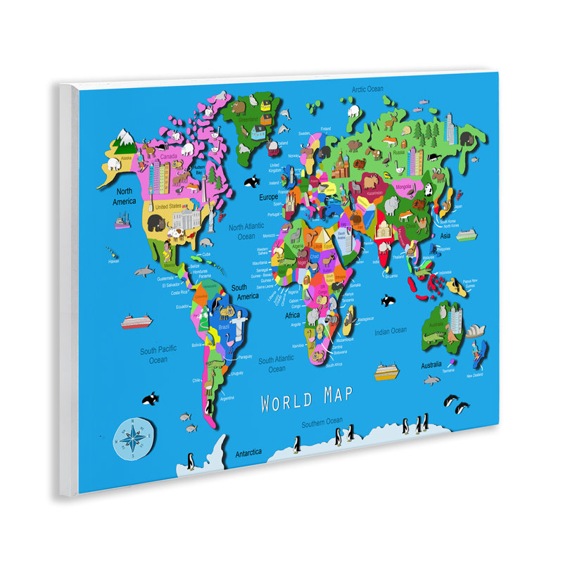Éducative, carte du monde sur plaque, art mural par Carla Daly