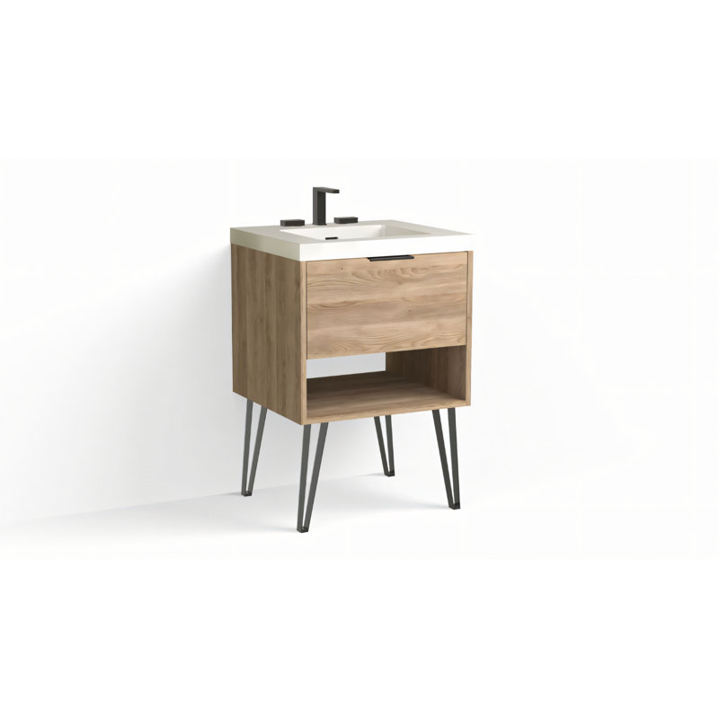 Modo 24" W Freestanding Single Bathroom Vanity with Dawson Leg, Gloss White/8" Widespread, Nocino, Matte Black