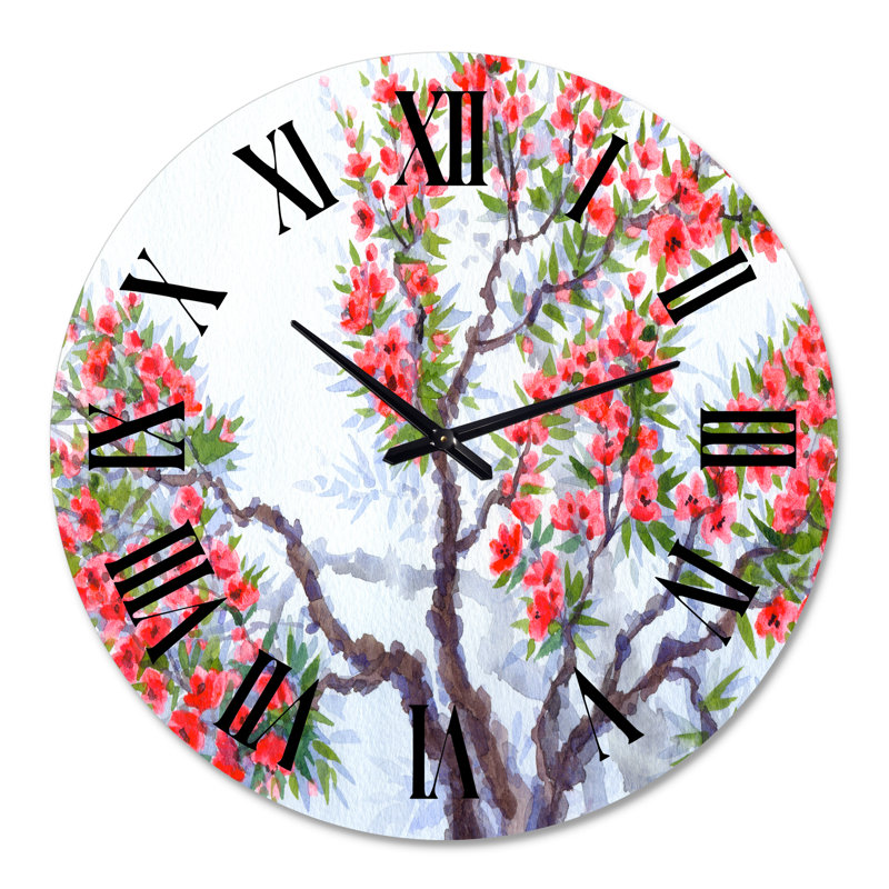 Fleurs rouges du printemps - Horloge murale traditionnelle, Moyenne