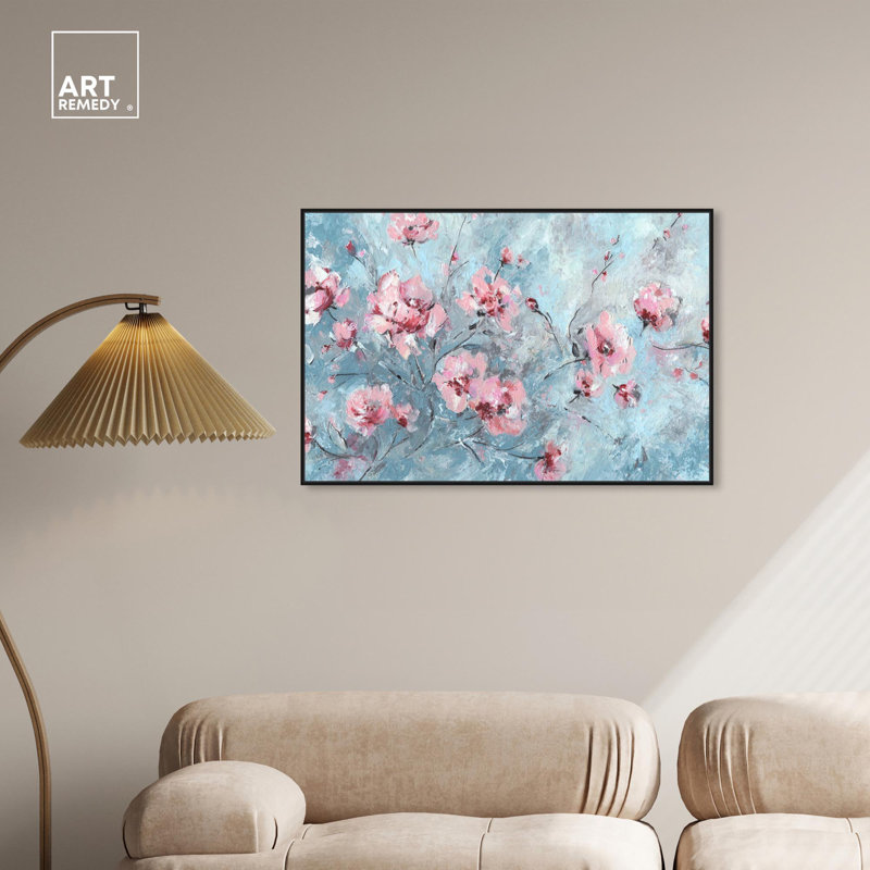 Bloom Season Pastel Abstract Canvas Wall Art with Black Frame