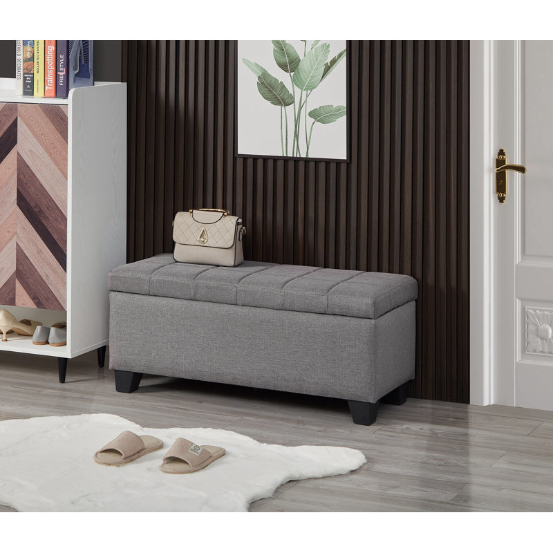 Khattabi Fabric Upholstered Storage Bench, Gray