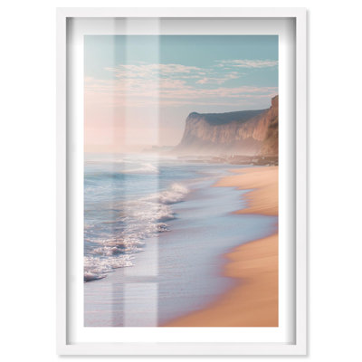 Misty Cliffs Shadowbox Print Coastal Photography by Notoriart, White Frame, 24 x 36