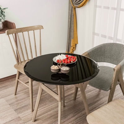 Plateau de table en verre trempé rond de 28 po en verre noir à bord biseauté épais de 2/5 po (seulement le plateau)