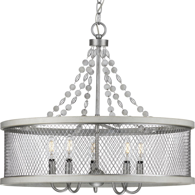 Lustree tambour 5 lumières Millsaps, Nickel brossé