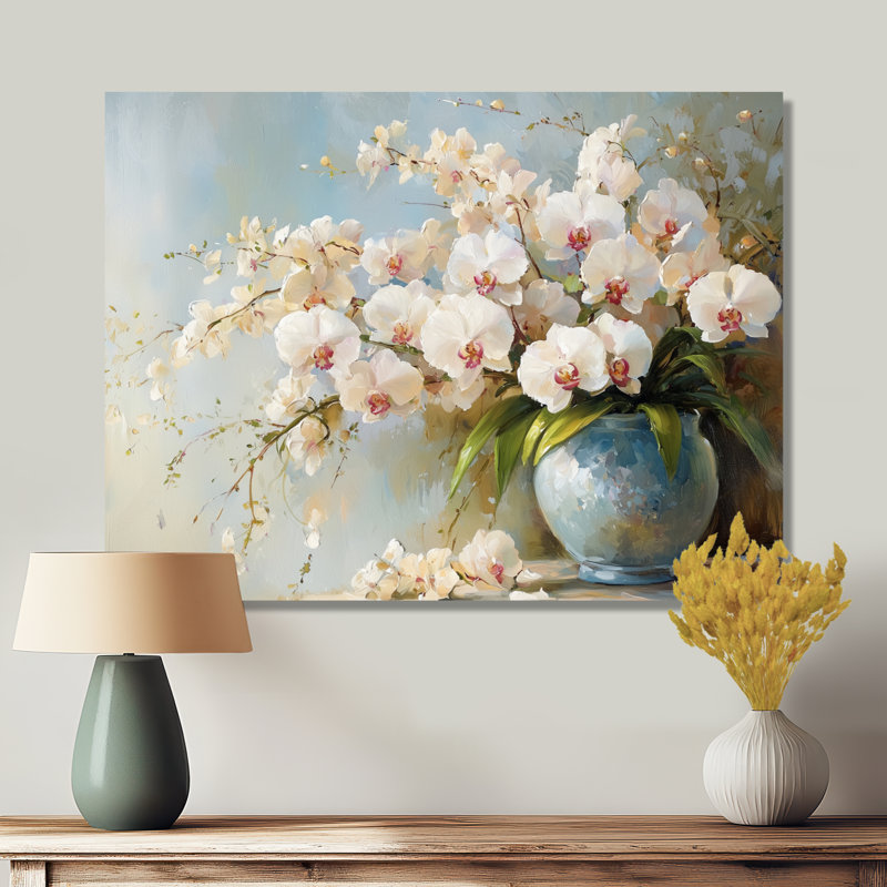 Golden Harmony Orchids Flowers I - reproduction d'orchidée sur métal, H 12 po x l 20 po