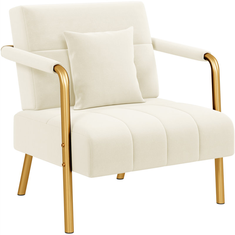 30″ W Accent Armchair with Cozy Pillow, Beige