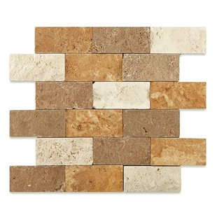 Mixed Travertine Split Faced Brick Mosaic Wall Tile 2x4"