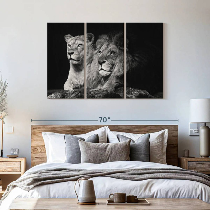«Lion and Lioness Mates», reproduction d'art sur toile, H 36 po x l 57 po x P 1,25 po