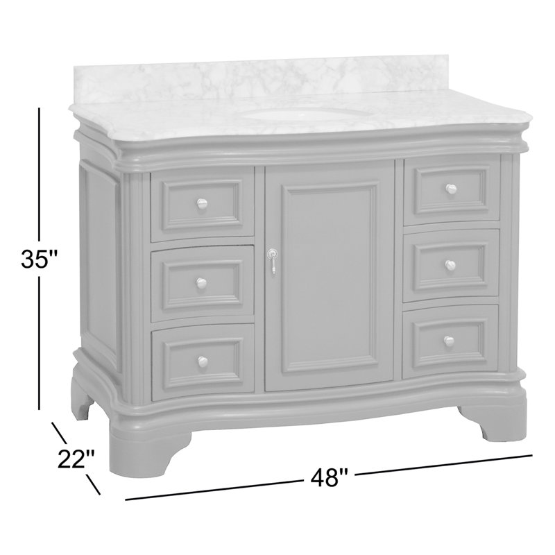 Ensemble de meuble-lavabo simple 48 po avec comptoir gris vieilli Twain Twain, Marbre de Carrare, Gris patiné