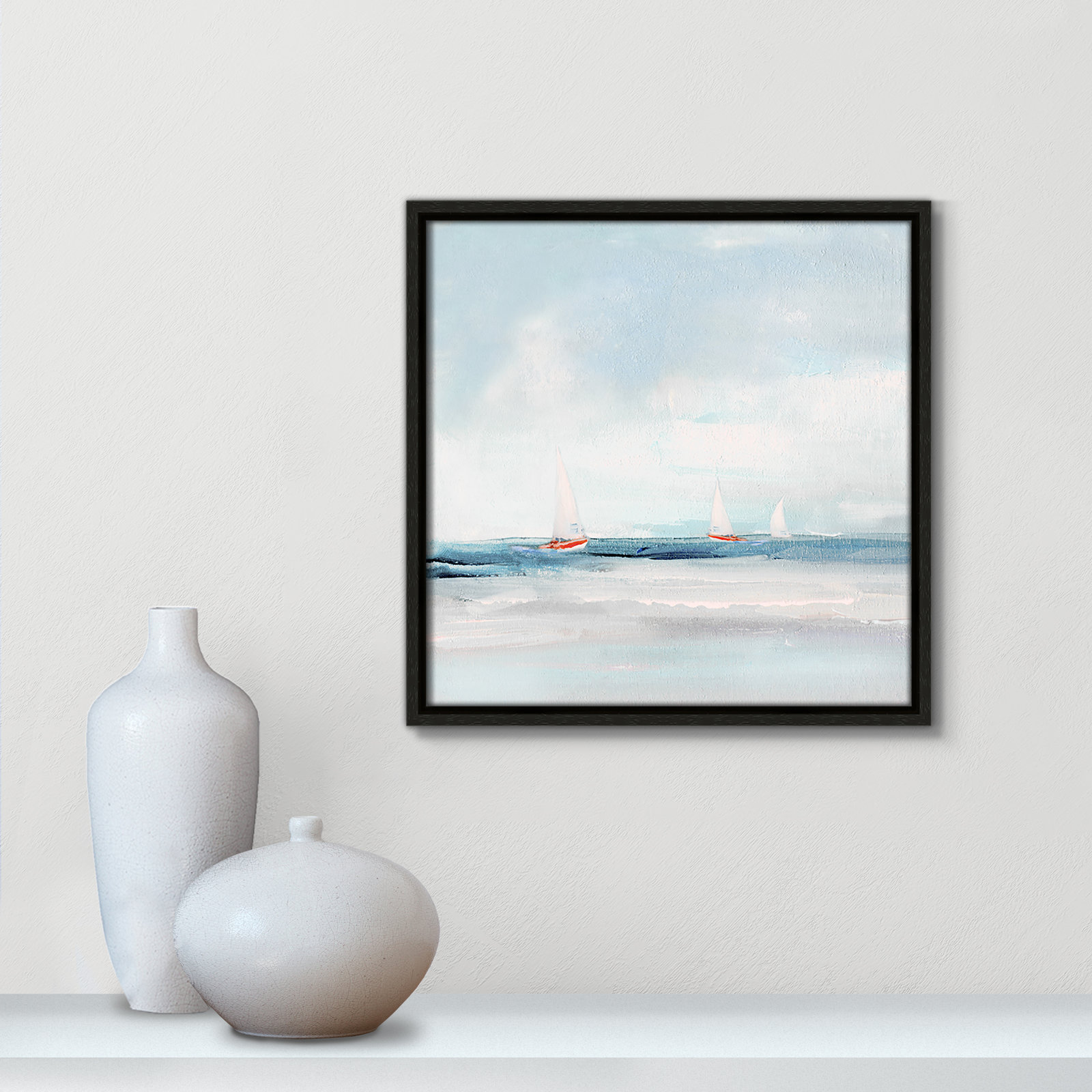Charter "Caribbean Sail" Painting by Sally Swatland, 13.5" H x 13.5" W x 2" D, Espresso