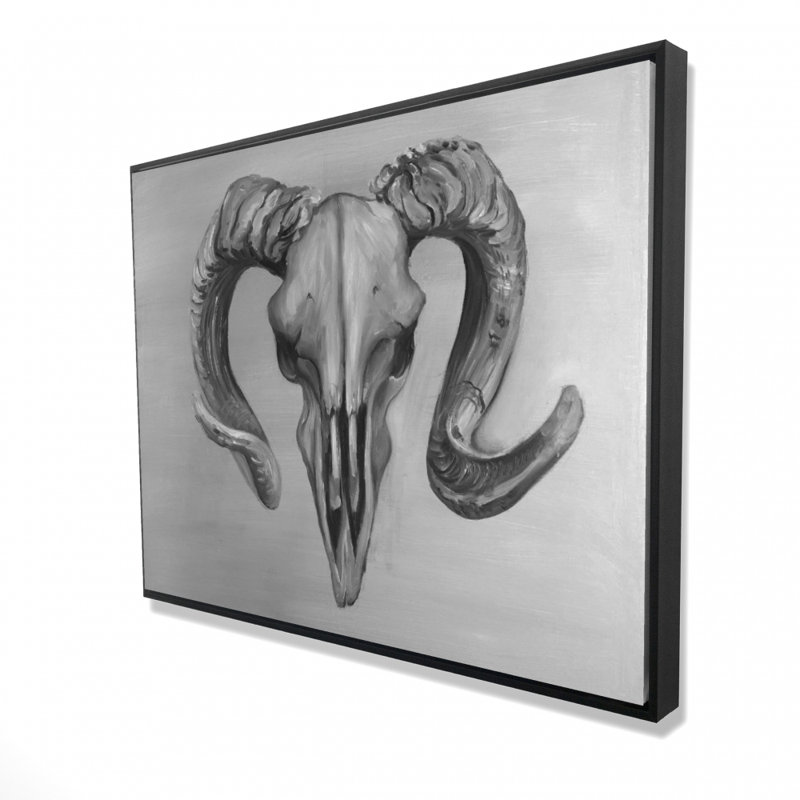 Grayscale Aries Skull Print On Canvas