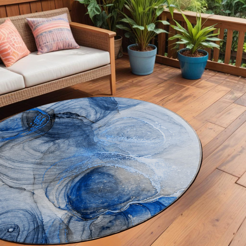 Tapis extérieur rond lavable et antidérapant rond ivoire et gris de 8 pi