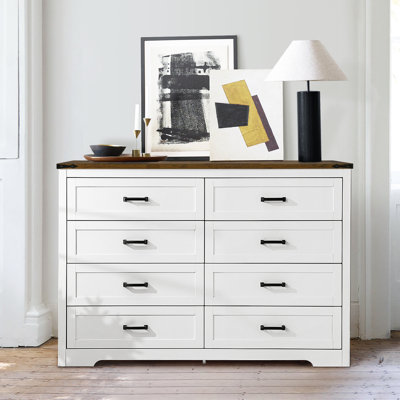 Commode double 8 tiroirs avec panneau supérieur brun rustique Astred