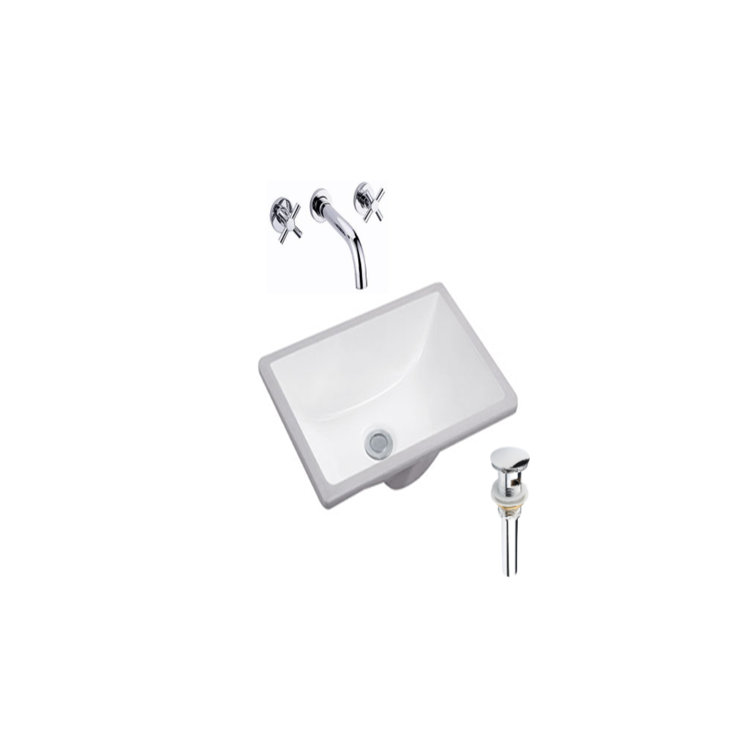 DROP Bath And Kitchen 17.9'' Gloss Ceramic Rectangular Bathroom Sink with Faucet and Overflow