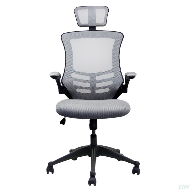 Fauteuil de direction moderne haut dossier en filet avec appui-tête et accoudoirs rabattables Techni Mobile, Argent argent