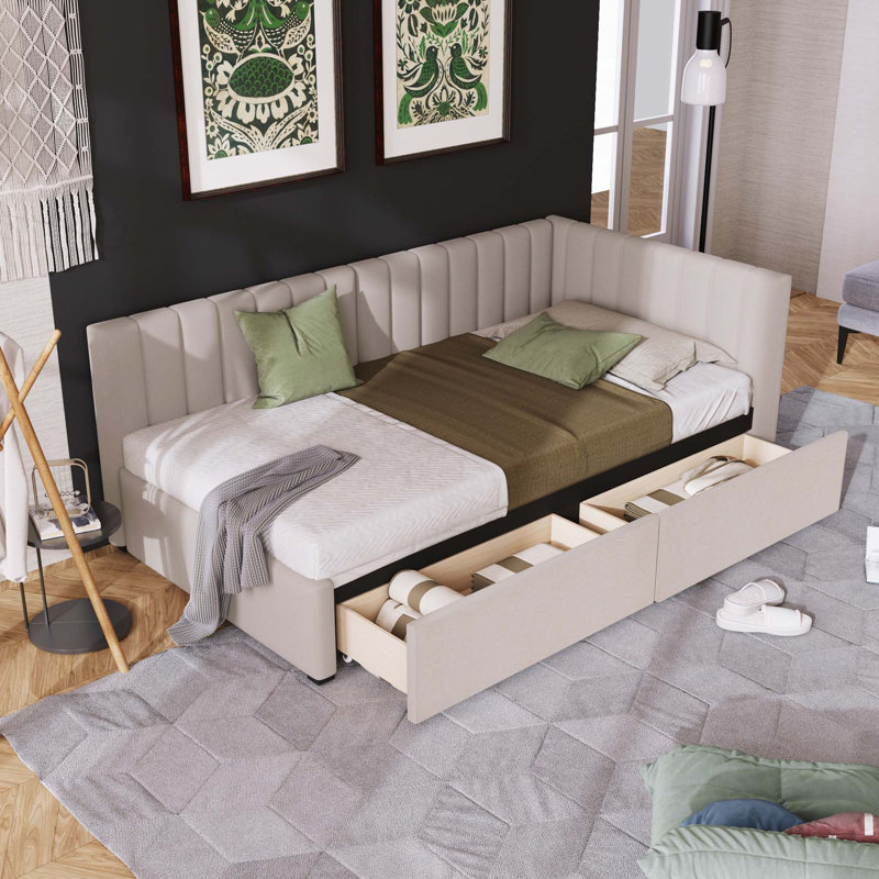 Versatile Upholstered Daybed with Storage and Sturdy Construction for Comfortable Living, Beige