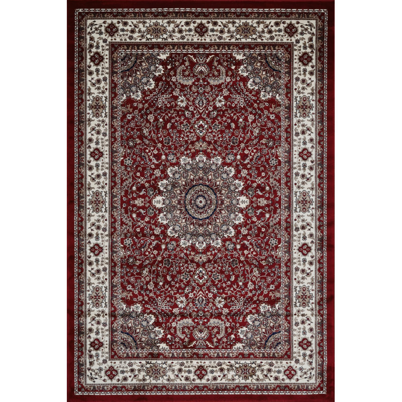 Sutphin Collection Floral Transitional Area Rug, Red and White, Rectangle 8' x 11'