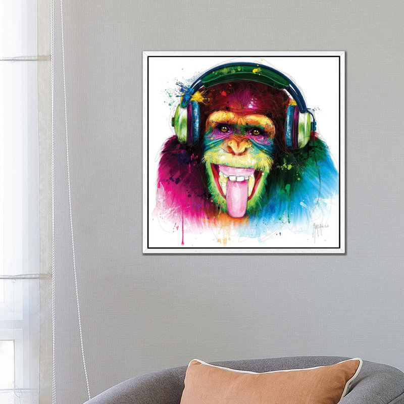 Dj Monkey by Patrice Murciano - Floater Frame Gallery-Wrapped Canvas Giclée on Canvas, 66.04 cm H x 66.04 cm W, White