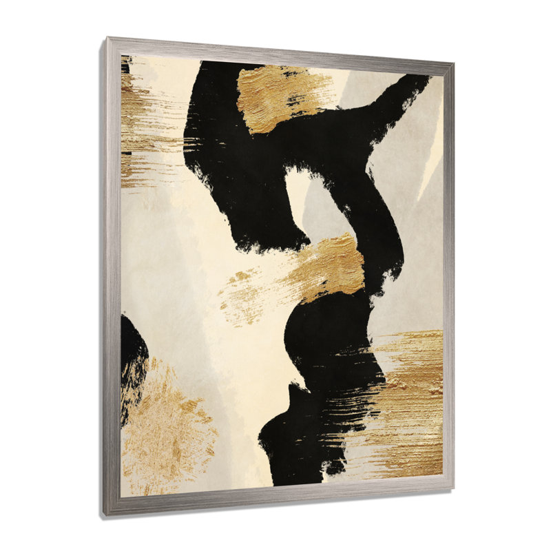 Abstrait Glam Collage, peinture sur toile - Collage II, H 44 po x l 34 po, Avec cadre, Argent argent