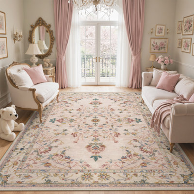 Abadou Vintage Floral Dusty Pink Machine Washable Area Rug with Non-Slip Backing